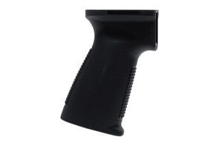 Rugged black AK pistol grip.